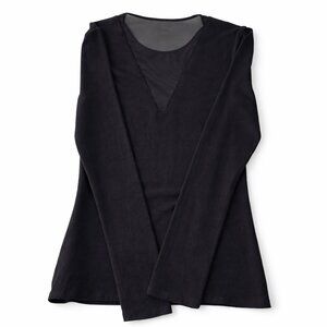 Express Mesh V-Neck Long Sleeve Top - Black- Size S